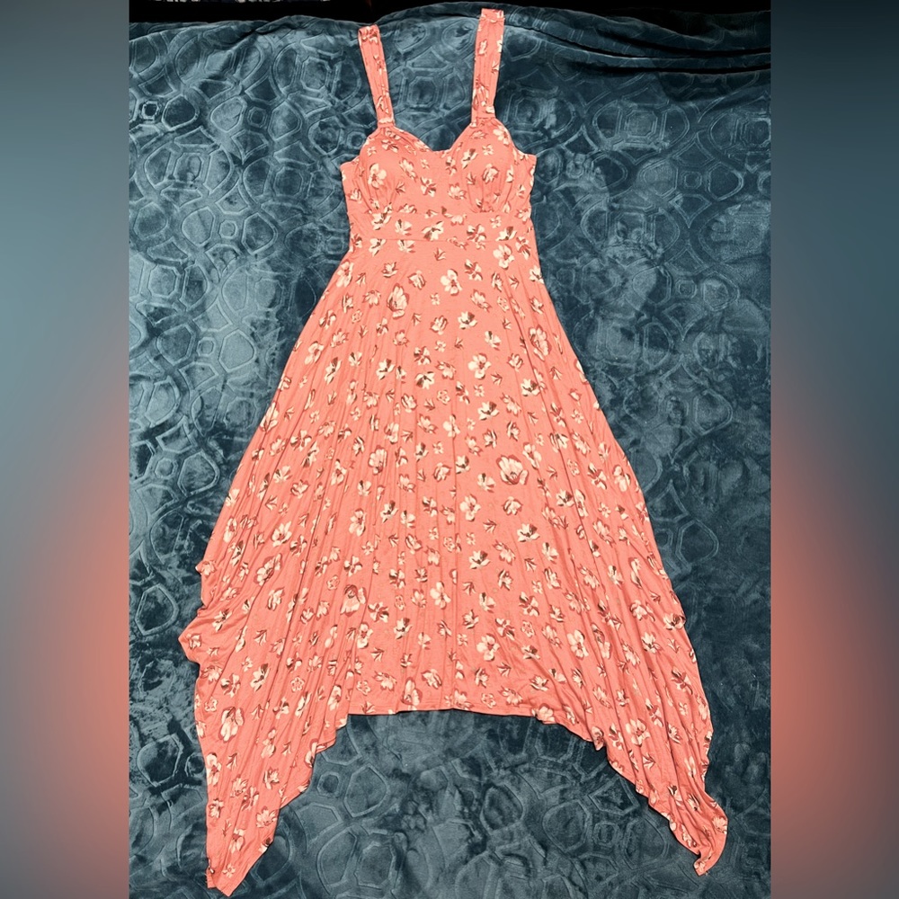 NWOT Women’s High Low Summer Floral Knee-length Dress Coral Size L